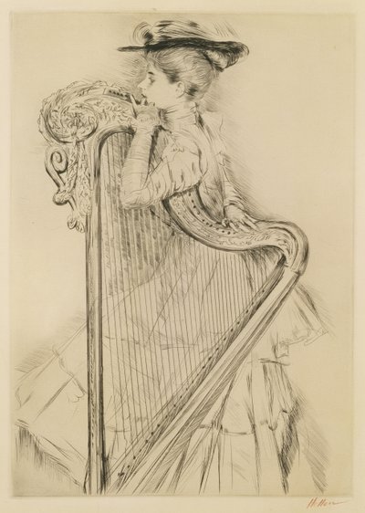 Mulher com harpa (ponta seca) de Paul Cesar Helleu