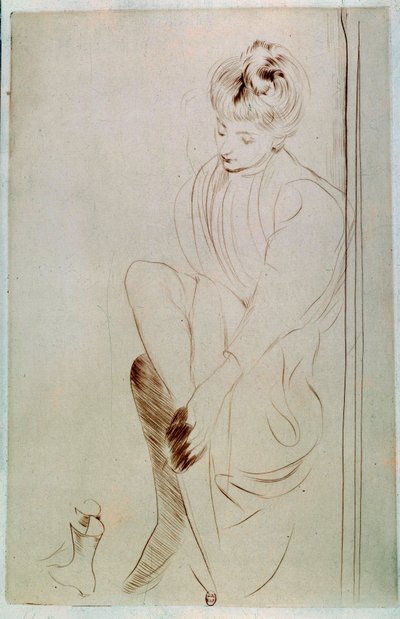 Jovem mulher desenhando a la sanguine por Paul Helleu (1859-1927) Paris do século XX, B.N. de Paul Cesar Helleu