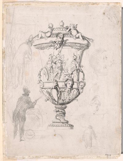 Estudos de figuras em torno de uma gravura de um vaso ornamental de Paul Cézanne