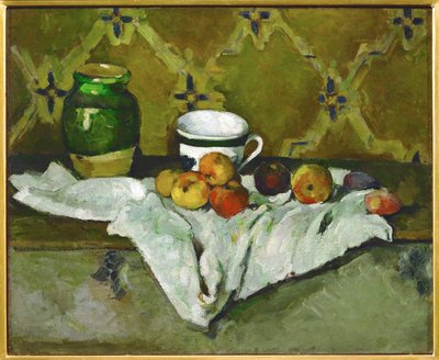 Nature Morte avec pot, tasse et pommes, Natureza morta com panela, chávena e maçãs (pintura) de Paul Cezanne