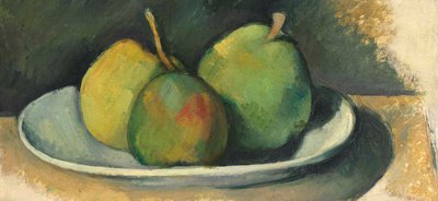 Peras em um prato branco (óleo sobre tela) de Paul Cézanne