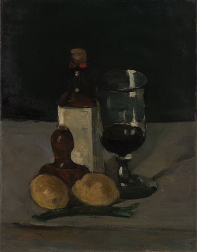 Natureza-morta com garrafa, copo e limões de Paul Cézanne