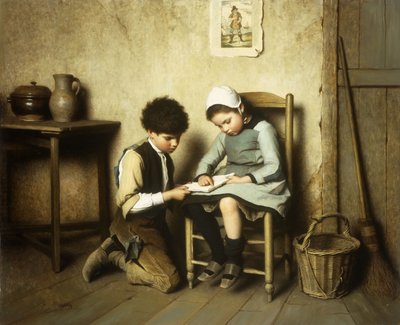 Compartilhando um livro (óleo sobre tela) de Paul Charles Chocarne Moreau