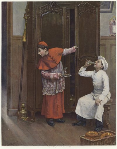 Dois, meninos jovens, desgastar, trajes, cor, litho de Paul Charles Chocarne Moreau