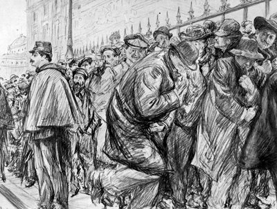 Fila do lado de fora do Palais de Justice durante o julgamento de Marguerite Steinheil, Paris, França, 1909 de Paul Charles Renouard