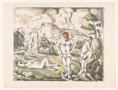 Homens a tomar banho numa paisagem montanhosa
Les Grands Baigneurs
Baigneurs au repos de Paul Cézanne