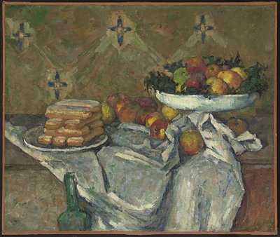 Fruteira e prato de biscoitos, c.1877 (óleo sobre tela) de Paul Cézanne