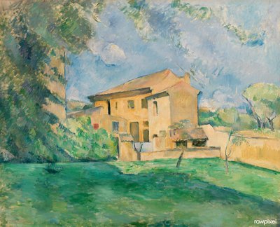 Francês:  La Ferme du Jas de Bouffan A quinta do Jas de Bouffan de Paul Cézanne