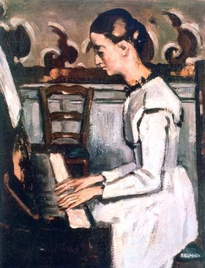 Menina no piano, a abertura para Tannhauser, detalhe, 1868 de Paul Cézanne