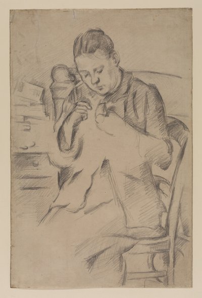 Hortense Fiquet, Madame Cezanne, costura, c.1880 (lápis sobre papel) de Paul Cézanne