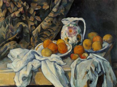 Natureza morta com cortina e jarro florido de Paul Cézanne