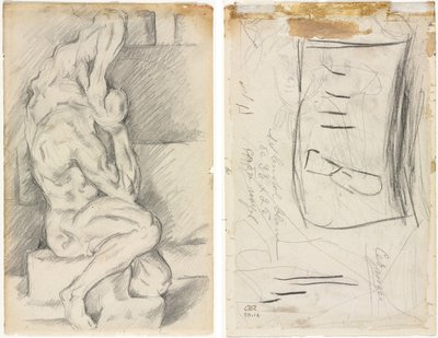 Esboço de Escultura Anatômica (reto) Esboço de Madame Cézanne (verso) de Paul Cézanne