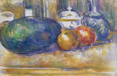 Natureza-morta com melancia e romãs, 1900-1906. de Paul Cézanne