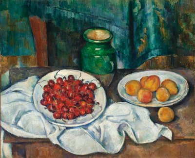 Ainda vida com cerejas e pêssegos, 1885-7 de Paul Cézanne