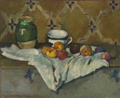 Ainda vida com jarra, xícara e maçãs, c.1877 de Paul Cézanne