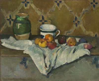 Natureza morta com jarra, copo e maçãs, ca. 1877. de Paul Cézanne