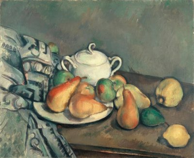 Açucareiro, peras e alcatifa de Paul Cézanne