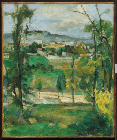 Aldeia atrás das árvores, Ilha de França, c.1879 de Paul Cézanne