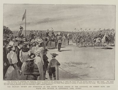 A Revisão Militar e a Inspeção das Forças de Nova Gales do Sul pelo Governador, Sir Robert Duff, e pelo Major General Hutton, no Centennial Park, Sydney de Paul Destez