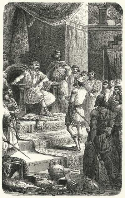 Rei David recebendo emissários do Rei Hiram de Tiro (gravura) de Paul Dominique Philippoteaux