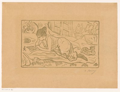 Lendo mulher deitada na cama de  (signed by artist) Paul Élie Ranson