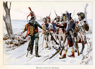 Marceau arrete des deserteurs: François-Severin Desgraviers Marceau (1769-1796) detém os soldados do exército republicano no Vendee (85) - Ilustração de Emile Boutigny (1853-1929) Em "Hoche-Marceau-Desaix" de Theodore Cahu (1854-1928) - Col de Paul Émile Boutigny