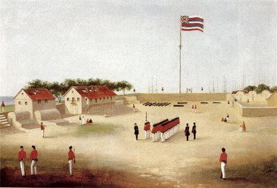 Vista do Forte de Honolulu, c.1853 (óleo sobre tela) de Paul Emmert