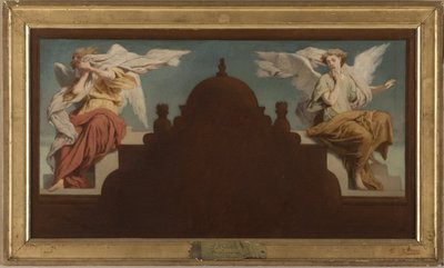 Esboço para a igreja de Saint-Etienne-du-Mont: Deux anges assis, em 1874 (óleo sobre tela) de Paul-Felix Guerie
