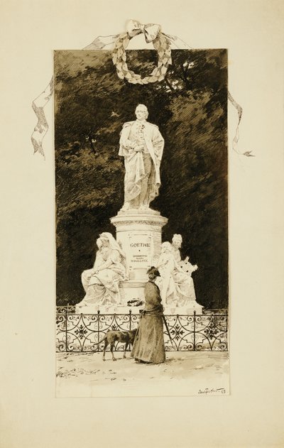 Uma senhora elegante na estátua de Goethe, 1888 de Paul Fischer