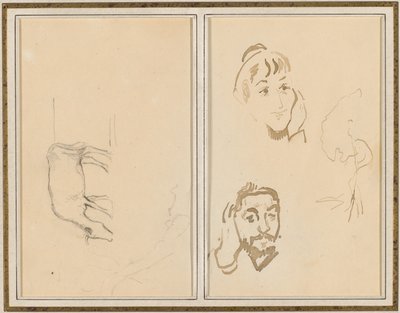 Uma vaca pastando; Cabeça de uma mulher com a mão na bochecha e cabeça de um homem com a mão na orelha [verso] de Paul Gauguin