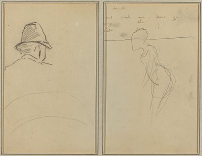 Uma cabeça de homem com chapéu, vista de trás; Uma mulher em pé [reto] de Paul Gauguin