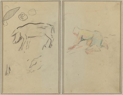 Um porco; Camponês Bretão Ajoelhado [verso] de Paul Gauguin