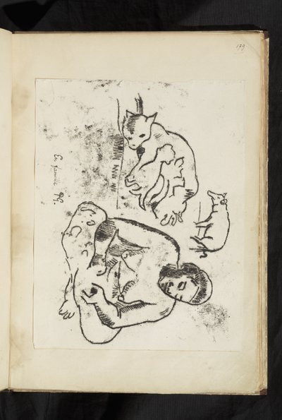 Avant et après - Mulher sentada, gato com gatinhos e um porco de Paul Gauguin