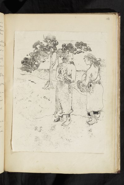 Avant et après - Duas mulheres conversando em uma paisagem de Paul Gauguin