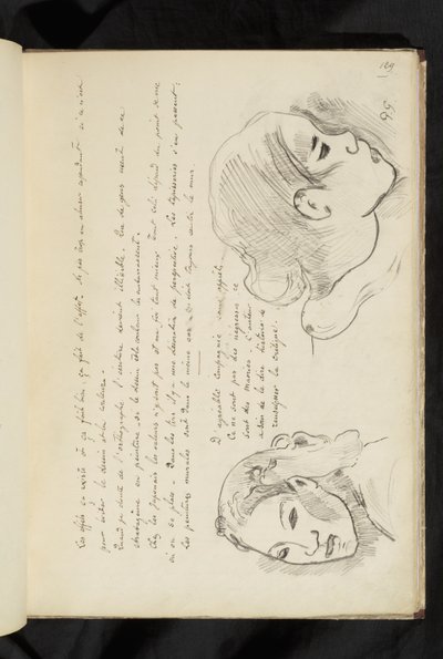 Avant et après - texto e dois desenhos da cabeça de uma menina de Paul Gauguin