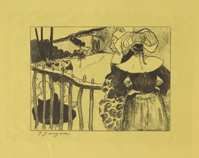 Mulheres bretãs em pé perto de uma cerca, 1889 de Paul Gauguin