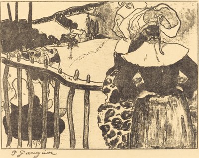 Mulheres bretãs ao lado de uma cerca Mulheres bretãs na barreira, 1889 de Paul Gauguin