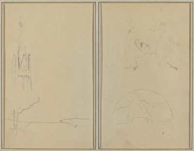 Torre da Igreja; Um esboço de um fã [reto] de Paul Gauguin