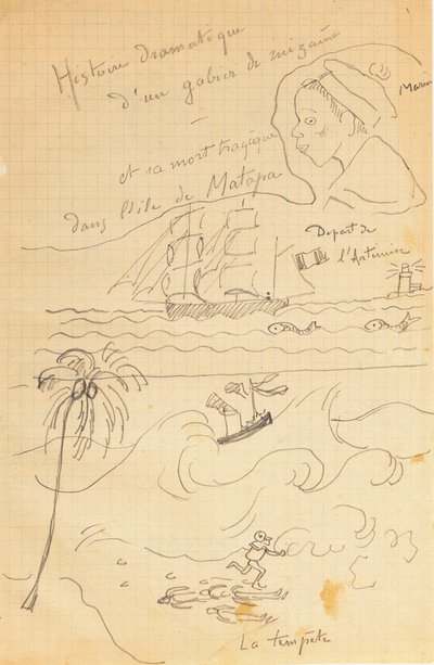 Desenho de um álbum de desenhos produzidos para os jovens Jacques Bousquet, Pont-Aven ou Le Pouldu, 1889-90 de Paul Gauguin