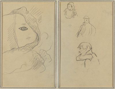 Olho e Parte do Rosto; Uma mulher bretã e dois homens [reto] de Paul Gauguin