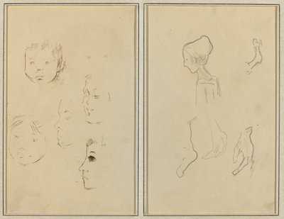 Cinco Estudos de Chefes; Um menino de perfil com estudos de mãos e pés [verso] de Paul Gauguin