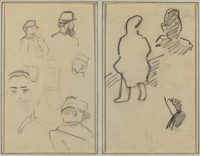Cinco estudos de soldados e um rosto de mulher; Duas Figuras [reto] de Paul Gauguin
