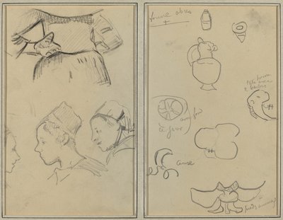 Quatro estudos de mulheres bretãs; Formas e Vasos [verso] de Paul Gauguin