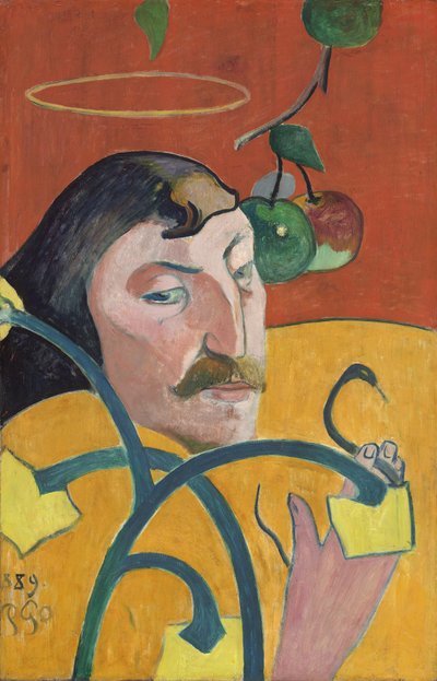Francês: Autoportrait-charge, ou Autoportrait au nimbe Autorretrato com auréola de Paul Gauguin