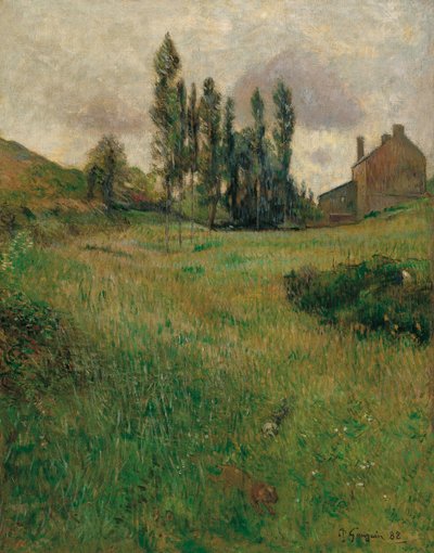 Francês:  Course de chiens dans la prairie Cães a correr num prado de Paul Gauguin
