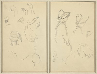 Gansos; Girls in Bonnets, Geese [reto] de Paul Gauguin