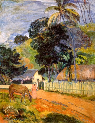 Cavalo na estrada, paisagem do Taiti, 1899 de Paul Gauguin