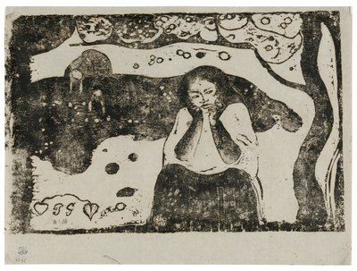 Misérias humanas, da série de gravuras tardias em bloco de madeira de Paul Gauguin