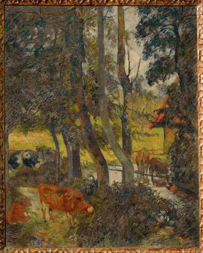 Paisagem da Normandia com lago (pintura sobre tela) de Paul Gauguin