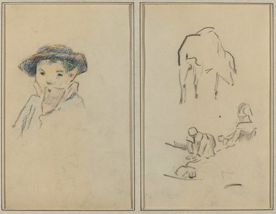 Menino Bretão; Um Porco e uma Lavadeira [reto] de Paul Gauguin